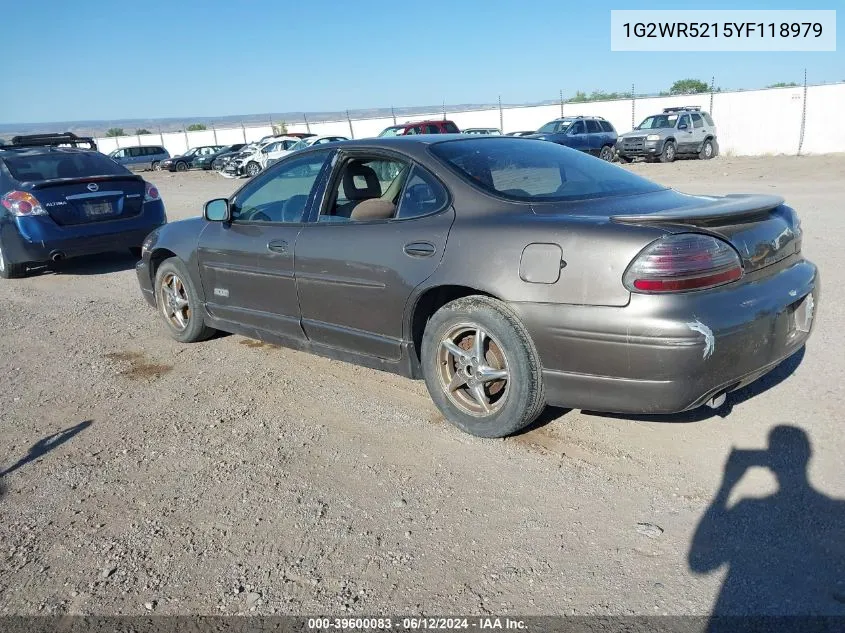 2000 Pontiac Grand Prix Gtp VIN: 1G2WR5215YF118979 Lot: 39600083