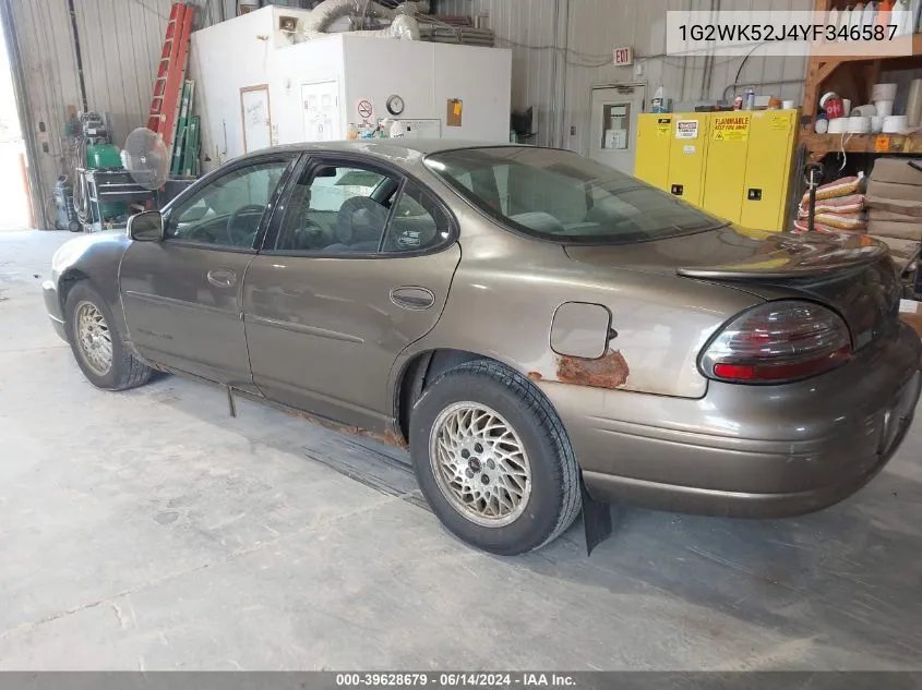 2000 Pontiac Grand Prix Se VIN: 1G2WK52J4YF346587 Lot: 39628679