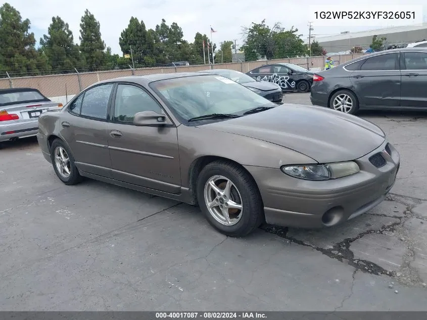 2000 Pontiac Grand Prix Gt VIN: 1G2WP52K3YF326051 Lot: 40017087