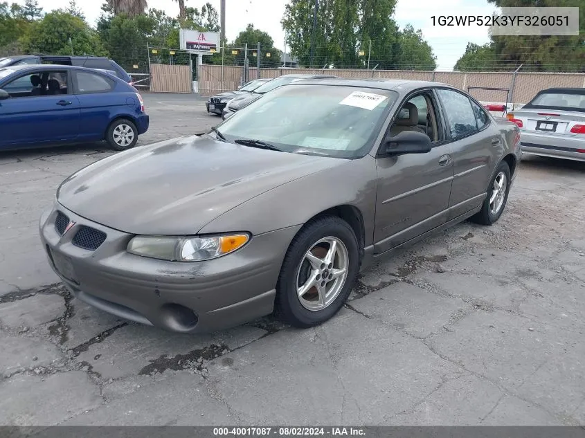 2000 Pontiac Grand Prix Gt VIN: 1G2WP52K3YF326051 Lot: 40017087