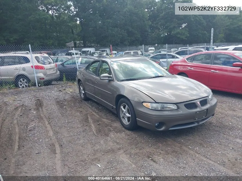 2000 Pontiac Grand Prix Gt VIN: 1G2WP52K2YF332729 Lot: 40164661