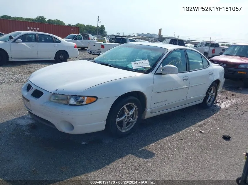 2000 Pontiac Grand Prix Gt VIN: 1G2WP52K1YF181057 Lot: 40197179