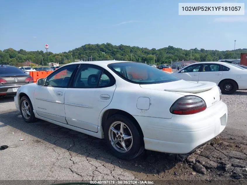 2000 Pontiac Grand Prix Gt VIN: 1G2WP52K1YF181057 Lot: 40197179