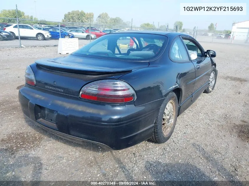 2000 Pontiac Grand Prix Gt VIN: 1G2WP12K2YF215693 Lot: 40270349