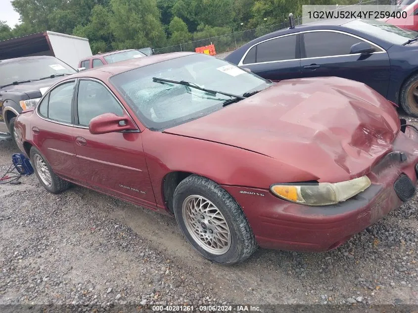 2000 Pontiac Grand Prix Se VIN: 1G2WJ52K4YF259400 Lot: 40281261