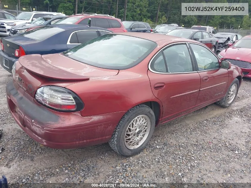 1G2WJ52K4YF259400 2000 Pontiac Grand Prix Se