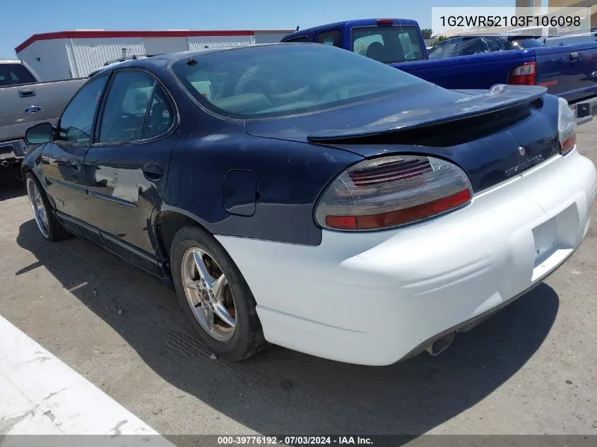 2003 Pontiac Grand Prix Gtp VIN: 1G2WR52103F106098 Lot: 39776192