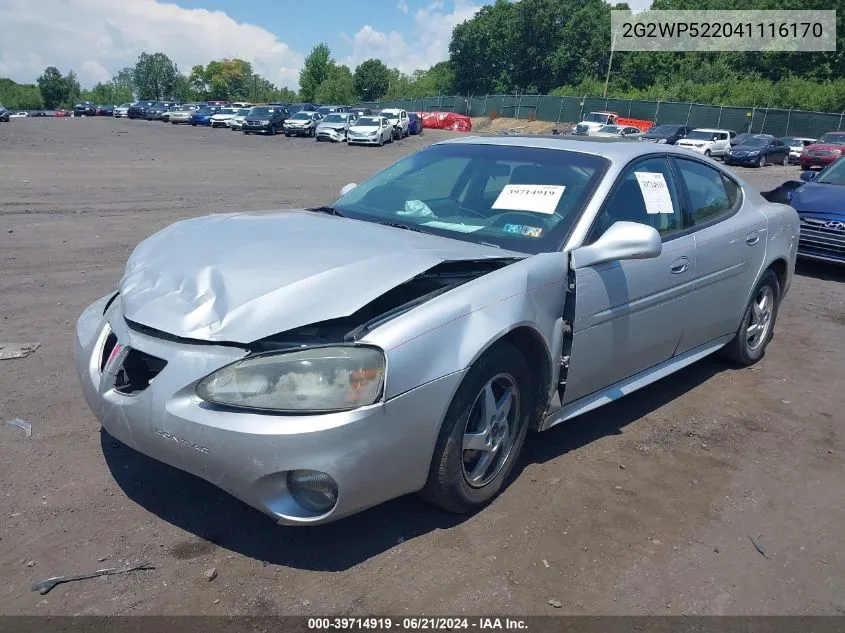 2004 Pontiac Grand Prix Gt1 VIN: 2G2WP522041116170 Lot: 39714919