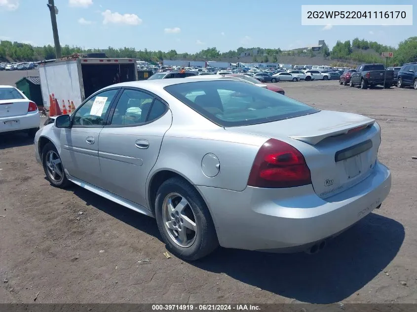 2004 Pontiac Grand Prix Gt1 VIN: 2G2WP522041116170 Lot: 39714919