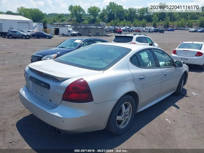 2004 Pontiac Grand Prix Gt1 VIN: 2G2WP522041116170 Lot: 39714919