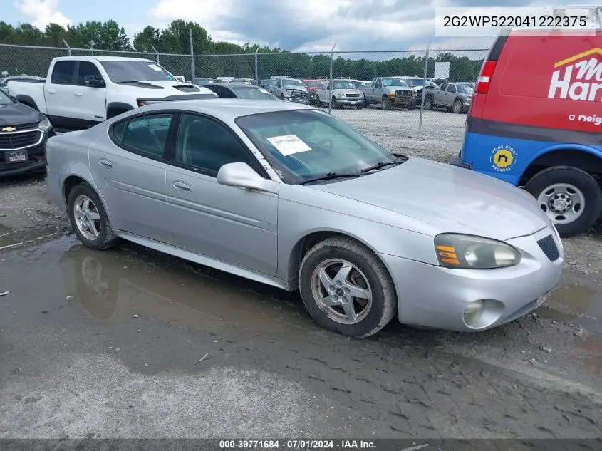 2004 Pontiac Grand Prix Gt1 VIN: 2G2WP522041222375 Lot: 39771684