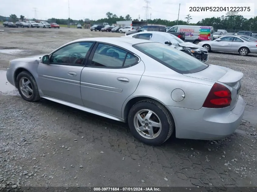 2004 Pontiac Grand Prix Gt1 VIN: 2G2WP522041222375 Lot: 39771684