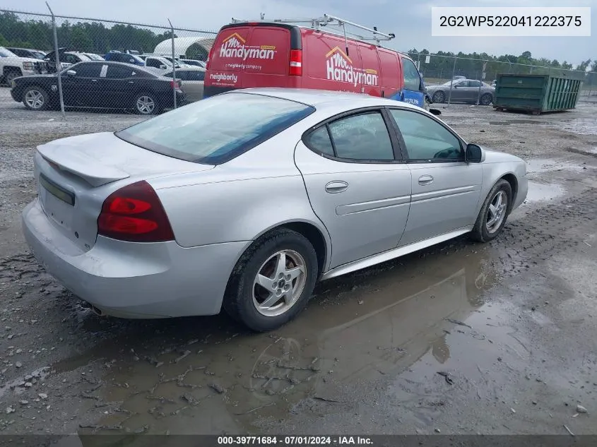 2004 Pontiac Grand Prix Gt1 VIN: 2G2WP522041222375 Lot: 39771684