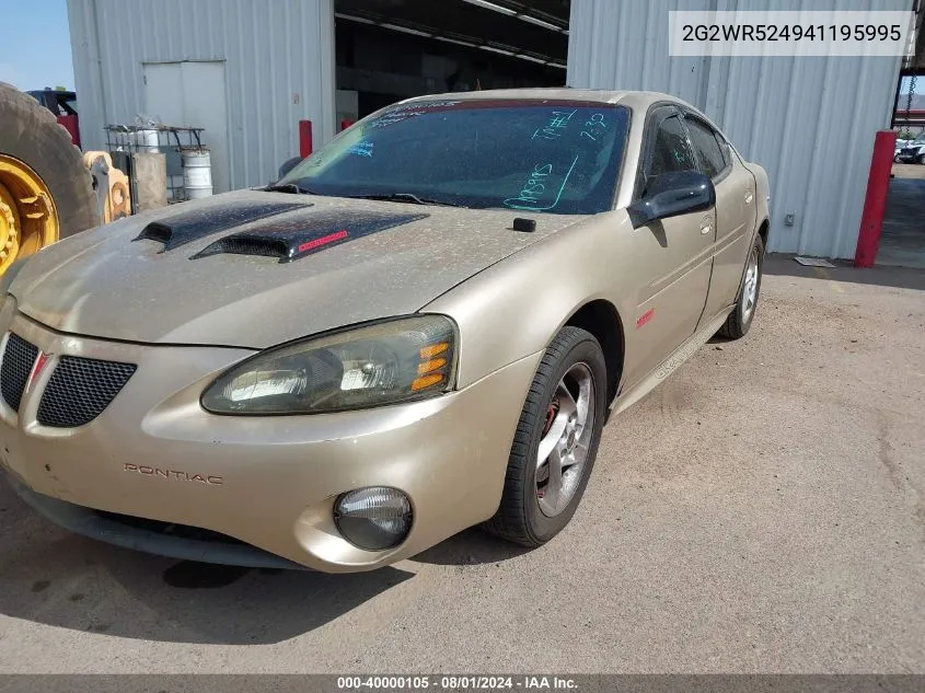 2004 Pontiac Grand Prix Gtp VIN: 2G2WR524941195995 Lot: 40000105