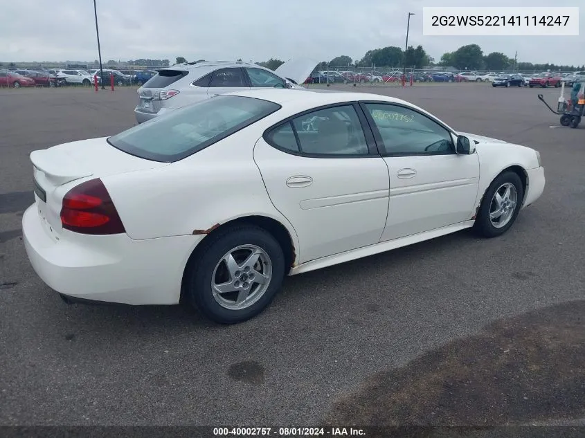 2004 Pontiac Grand Prix Gt2 VIN: 2G2WS522141114247 Lot: 40002757