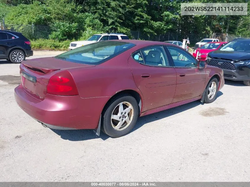 2004 Pontiac Grand Prix Gt2 VIN: 2G2WS522141114233 Lot: 40030077