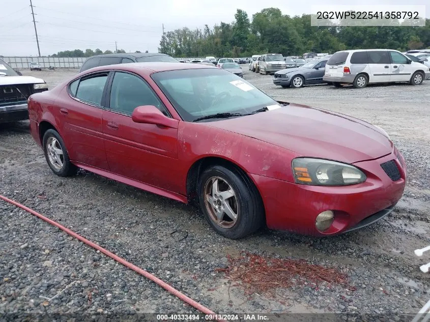 2004 Pontiac Grand Prix Gt1 VIN: 2G2WP522541358792 Lot: 40333494