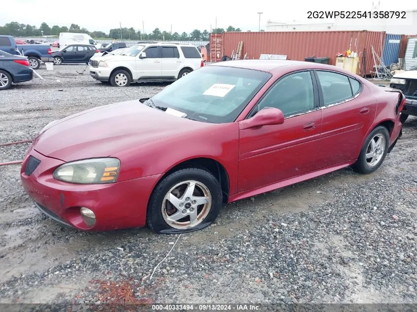 2004 Pontiac Grand Prix Gt1 VIN: 2G2WP522541358792 Lot: 40333494