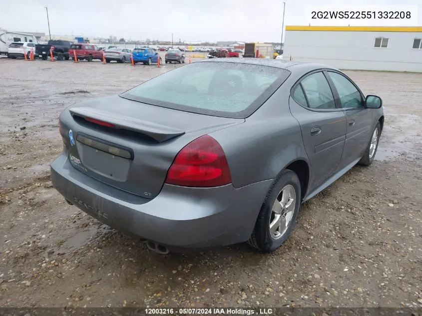 2005 Pontiac Grand Prix VIN: 2G2WS522551332208 Lot: 12003216