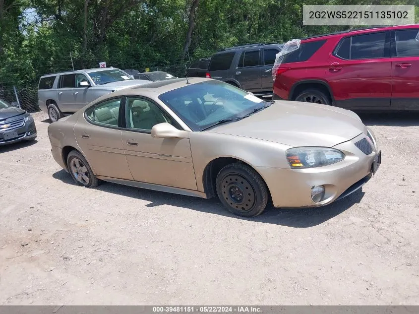 2005 Pontiac Grand Prix Gt VIN: 2G2WS522151135102 Lot: 39481151