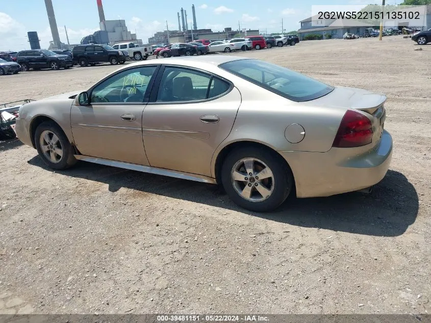 2005 Pontiac Grand Prix Gt VIN: 2G2WS522151135102 Lot: 39481151