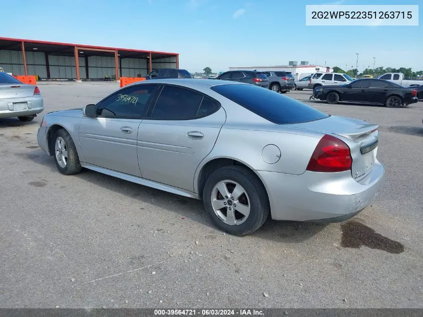 2005 Pontiac Grand Prix VIN: 2G2WP522351263715 Lot: 39564721