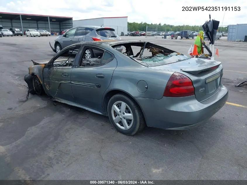 2005 Pontiac Grand Prix VIN: 2G2WP542351191153 Lot: 39571340