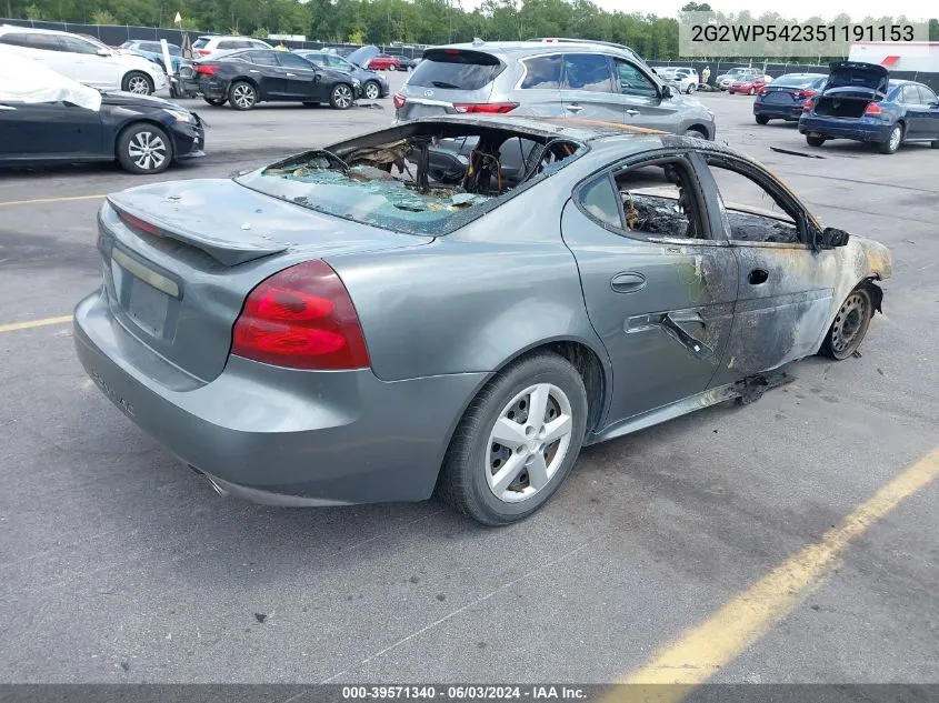 2005 Pontiac Grand Prix VIN: 2G2WP542351191153 Lot: 39571340