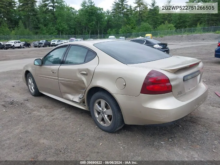 2005 Pontiac Grand Prix VIN: 2G2WP522751266505 Lot: 39590822