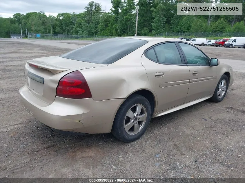 2005 Pontiac Grand Prix VIN: 2G2WP522751266505 Lot: 39590822