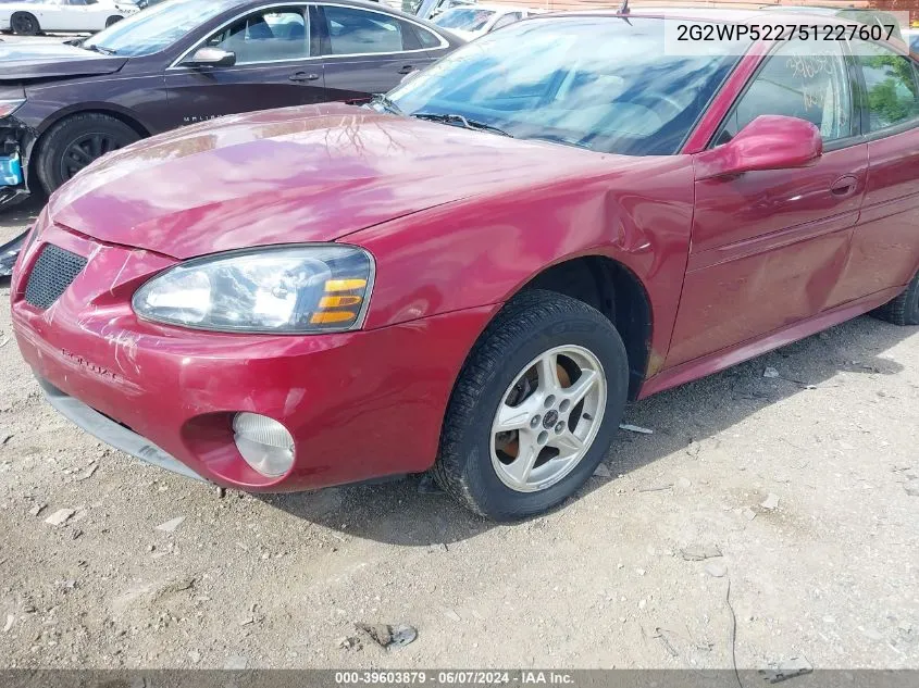 2005 Pontiac Grand Prix VIN: 2G2WP522751227607 Lot: 39603879