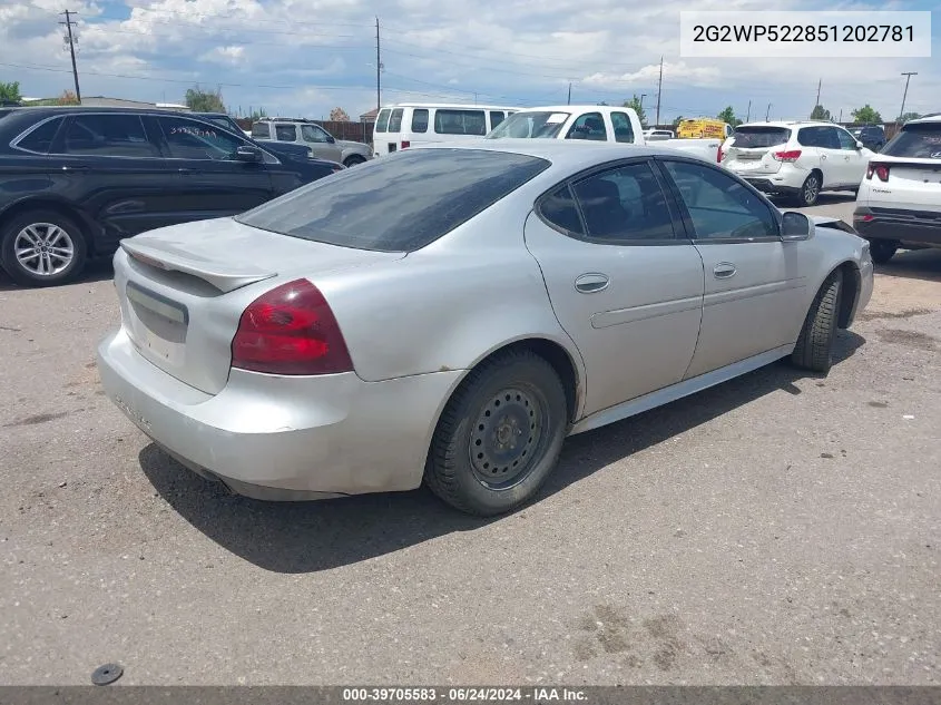 2005 Pontiac Grand Prix VIN: 2G2WP522851202781 Lot: 39705583