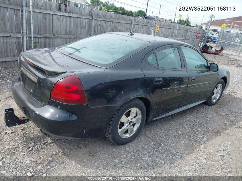 2005 Pontiac Grand Prix Gt VIN: 2G2WS522051158113 Lot: 39729716