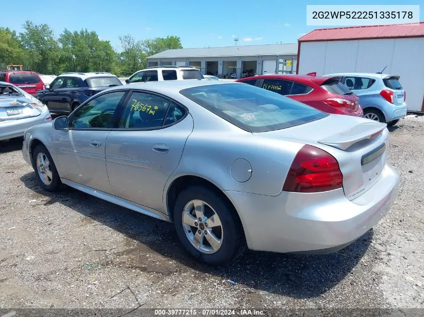 2005 Pontiac Grand Prix VIN: 2G2WP522251335178 Lot: 39777215