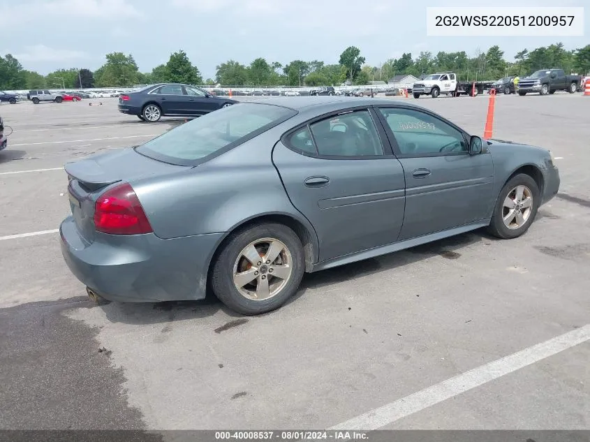 2005 Pontiac Grand Prix Gt VIN: 2G2WS522051200957 Lot: 40008537