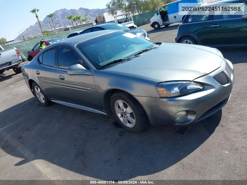 2005 Pontiac Grand Prix VIN: 2G2WP522451162988 Lot: 40081174