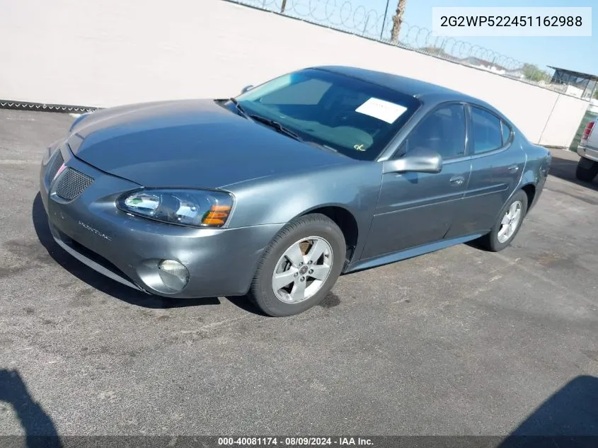 2005 Pontiac Grand Prix VIN: 2G2WP522451162988 Lot: 40081174