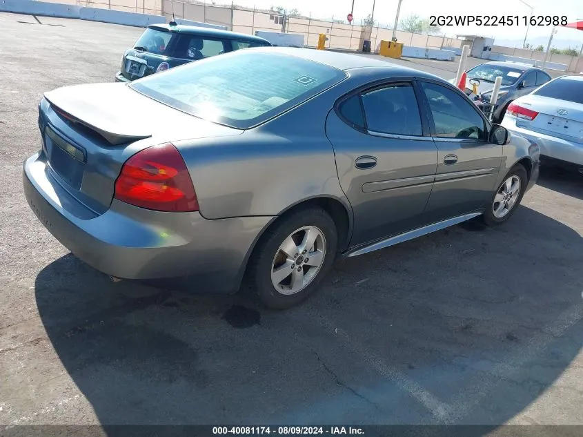 2005 Pontiac Grand Prix VIN: 2G2WP522451162988 Lot: 40081174