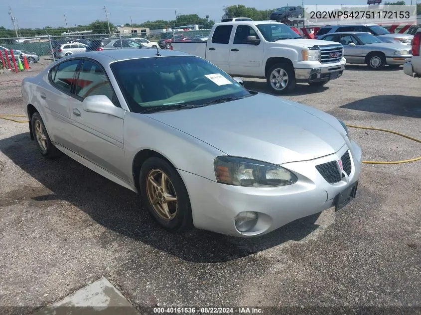 2005 Pontiac Grand Prix VIN: 2G2WP542751172153 Lot: 40161536