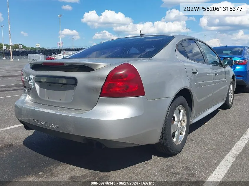 2006 Pontiac Grand Prix VIN: 2G2WP552061315377 Lot: 39746343