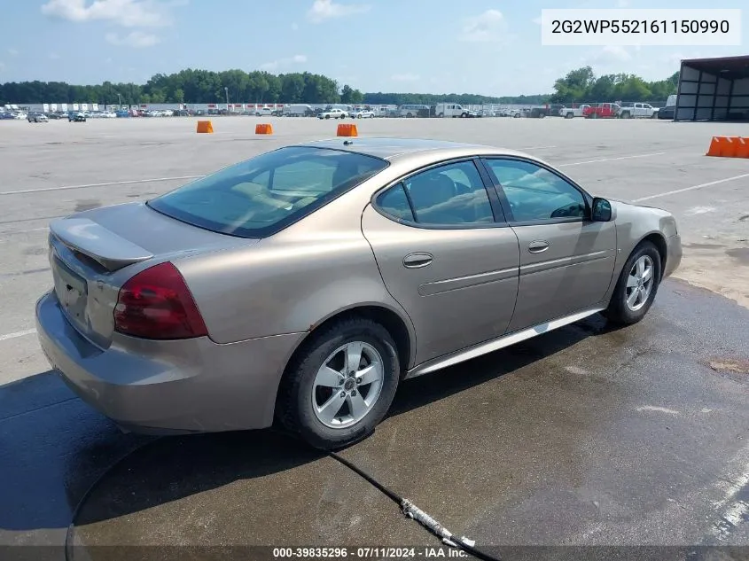 2006 Pontiac Grand Prix VIN: 2G2WP552161150990 Lot: 39835296