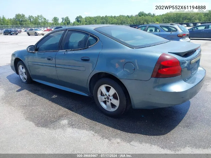 2006 Pontiac Grand Prix VIN: 2G2WP552X61194888 Lot: 39885667