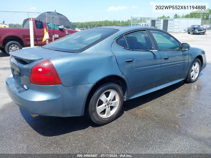 2006 Pontiac Grand Prix VIN: 2G2WP552X61194888 Lot: 39885667