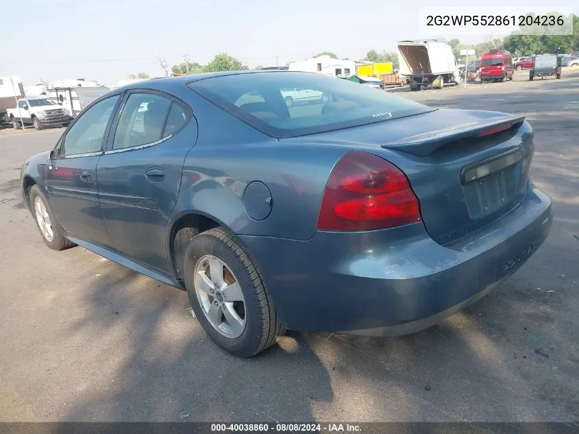 2006 Pontiac Grand Prix VIN: 2G2WP552861204236 Lot: 40038860