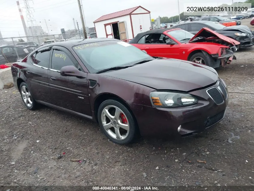 2006 Pontiac Grand Prix Gxp VIN: 2G2WC58C261118209 Lot: 40040341