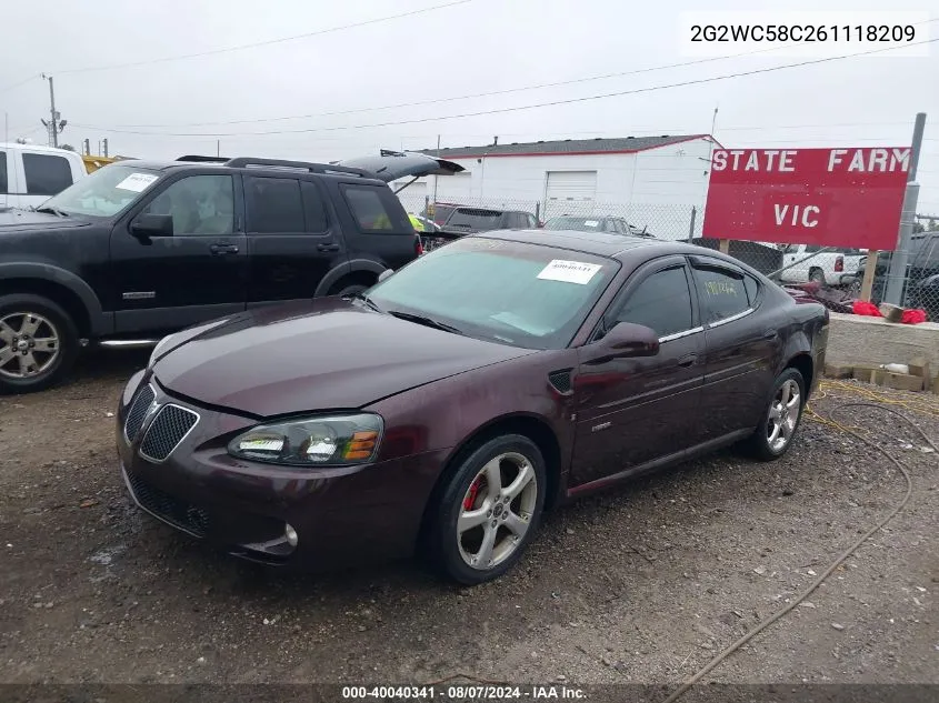 2006 Pontiac Grand Prix Gxp VIN: 2G2WC58C261118209 Lot: 40040341