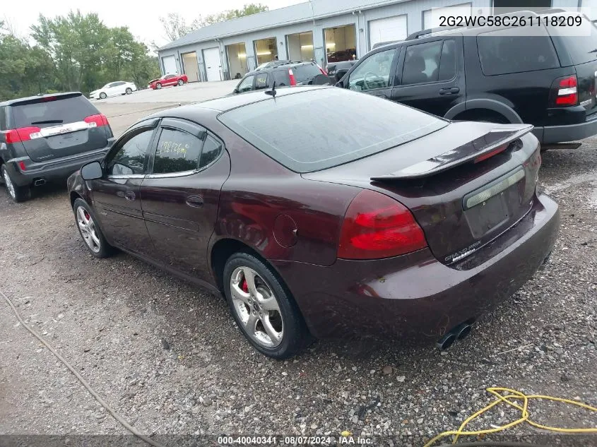 2006 Pontiac Grand Prix Gxp VIN: 2G2WC58C261118209 Lot: 40040341