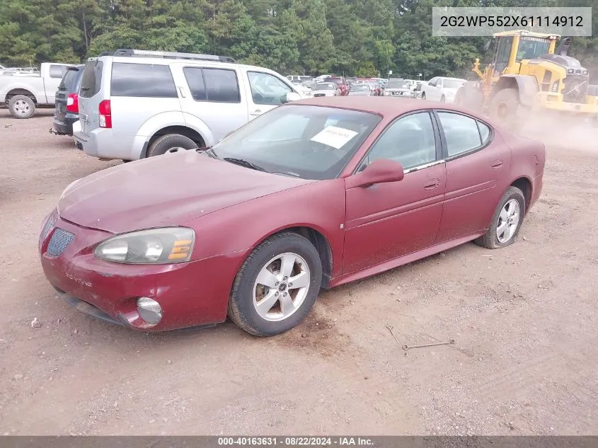 2006 Pontiac Grand Prix VIN: 2G2WP552X61114912 Lot: 40163631