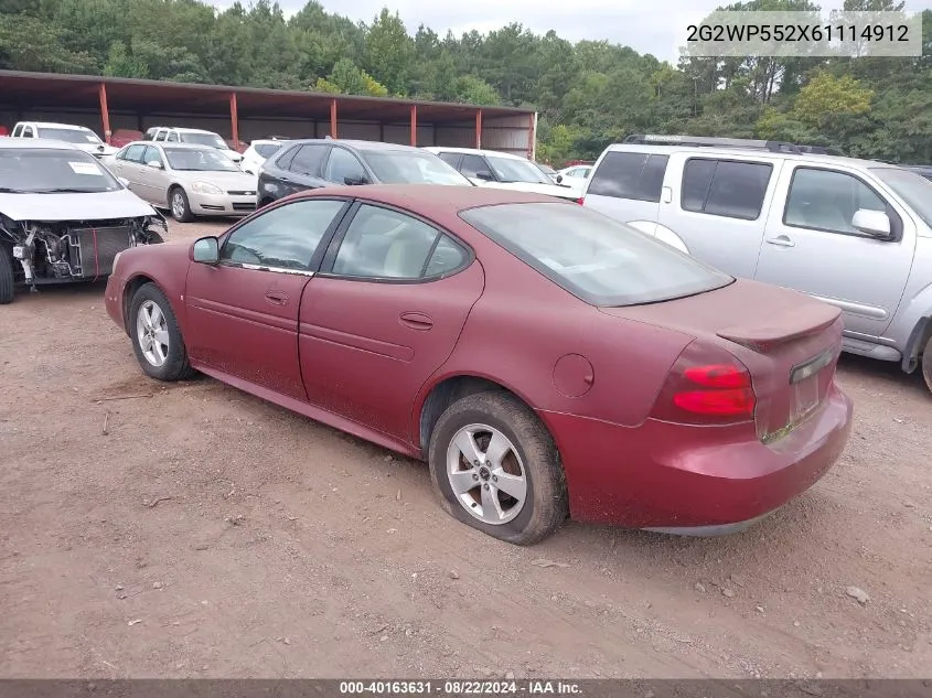 2006 Pontiac Grand Prix VIN: 2G2WP552X61114912 Lot: 40163631