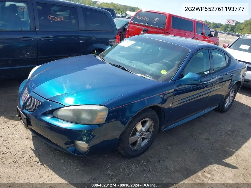 2006 Pontiac Grand Prix VIN: 2G2WP552761193777 Lot: 40281274